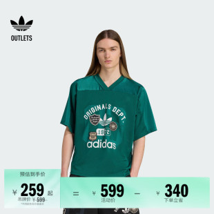 adidas阿迪达斯三叶草 球衣男夏季 复古印花美式 校园风V领宽松短袖