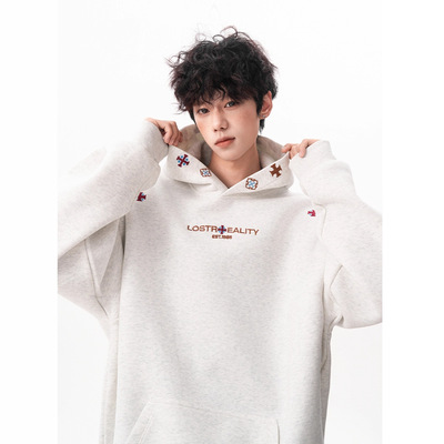 500g重磅民族风刺绣连帽卫衣男女秋季设计感长袖ins痞帅宽松帽衫