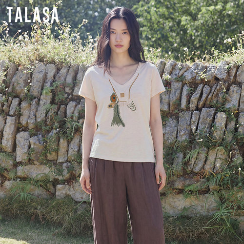 TALASA纯棉波西米亚印花女T恤