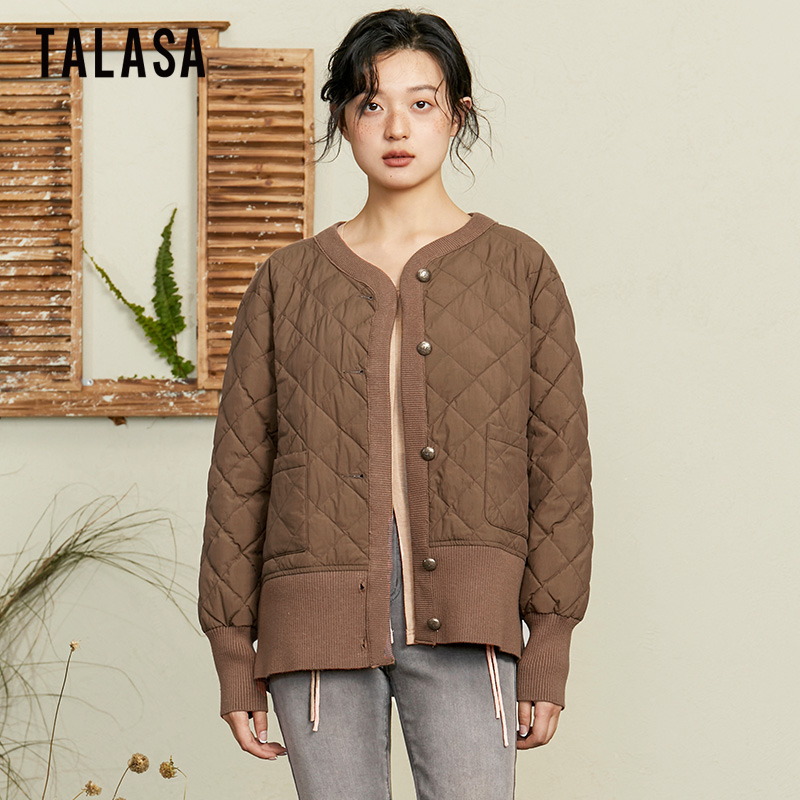 TALASA拼接设计复古白鹅绒羽绒服