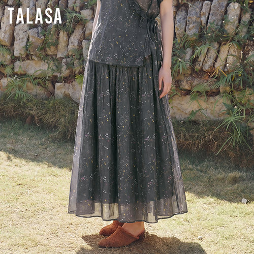 TALASA丝棉印花高腰显瘦半身裙