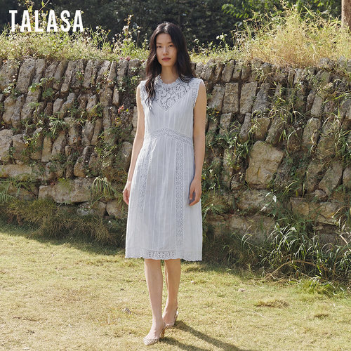 TALASA纯棉法式无袖收腰连衣裙