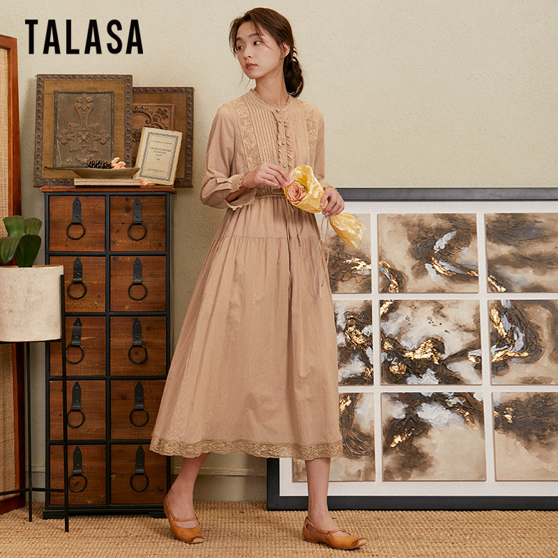 TALASAA字连衣裙纯棉拼接设计