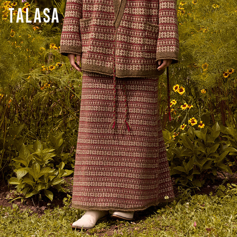 TALASA羊毛针织复古提花鱼尾裙