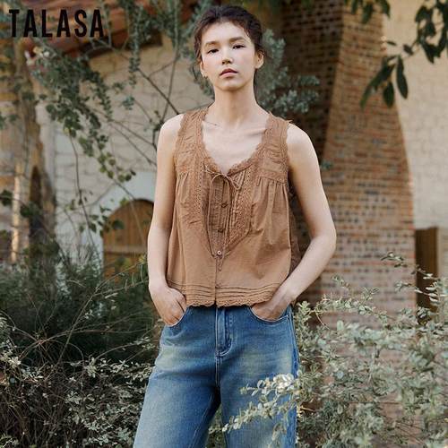 TALASA纯棉背心女刺绣设计感小众