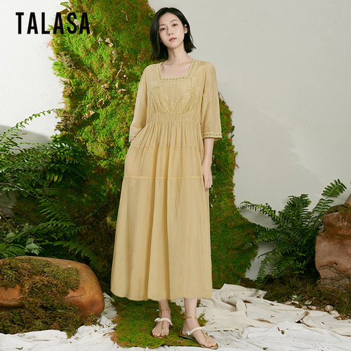 TALASA复古A字长裙丝棉蕾丝优雅