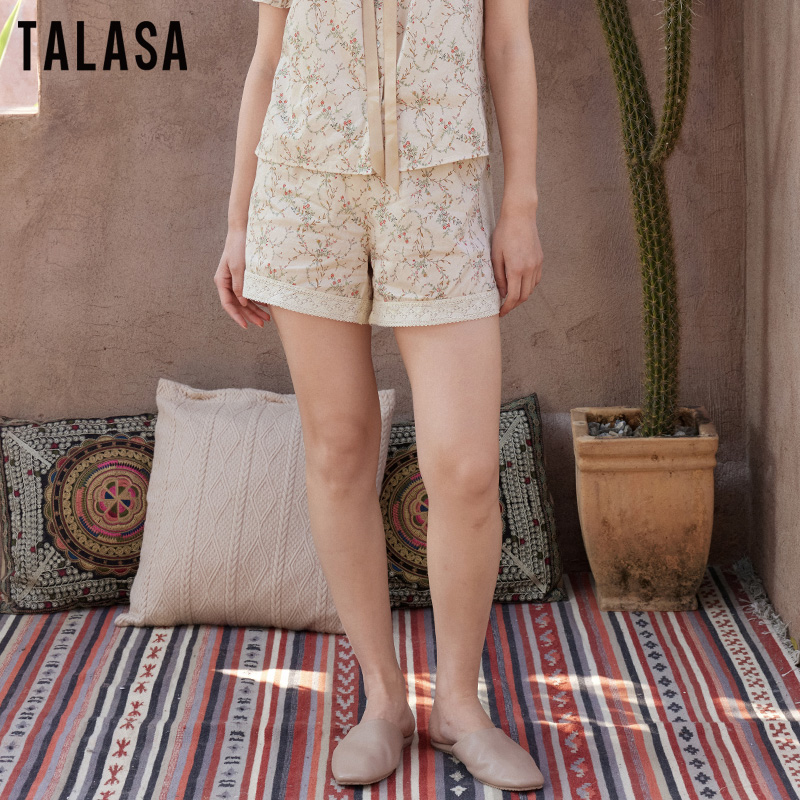 TALASA棉印花可外穿家居服短裤女