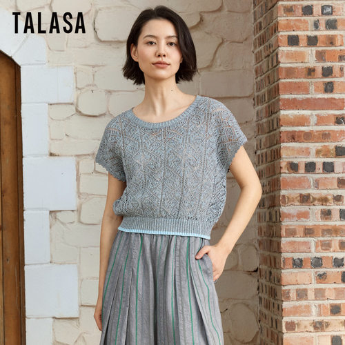 TALASA亚麻镂空针织短袖T恤百搭