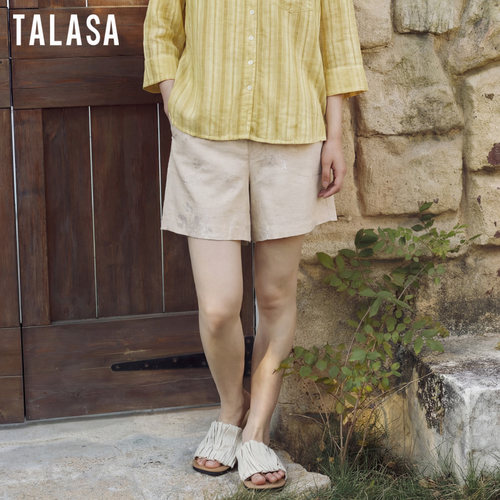 TALASA亚麻棉阔腿短裤女显瘦