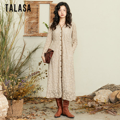 TALASA优雅气质长裙羽毛蕾丝