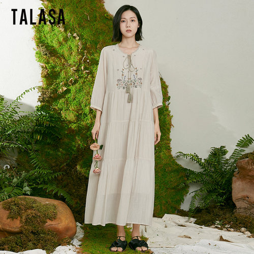 TALASA度假风宽松丝棉刺绣设计感