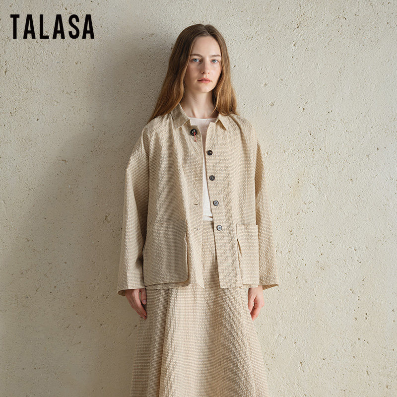TALASA商场同款棉日系格子设计翻领短外套女2026年秋新款百搭时尚