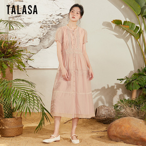 TALASA商场同款丝棉连衣裙2026年夏新款花边拼接设计复古文艺气质