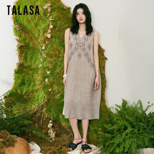 TALASA文艺复古宽松苎麻刺绣