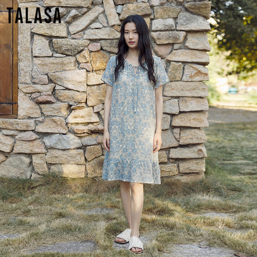 TALASA丝棉印花法式复古连衣裙