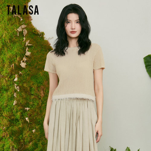 TALASA短袖T恤百搭修身亚麻针织