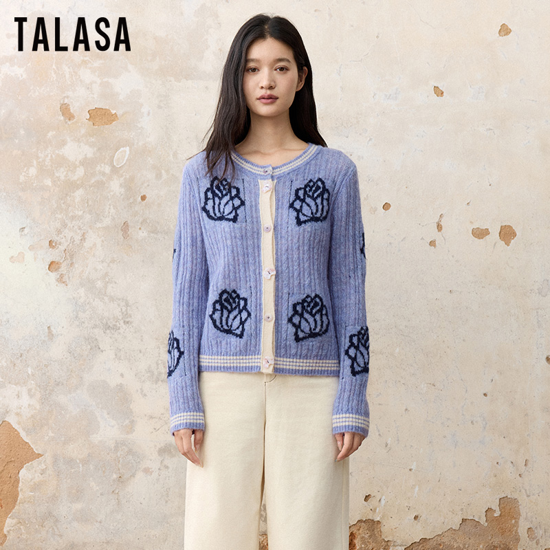 TALASA羊毛混纺毛衣保暖开衫百搭