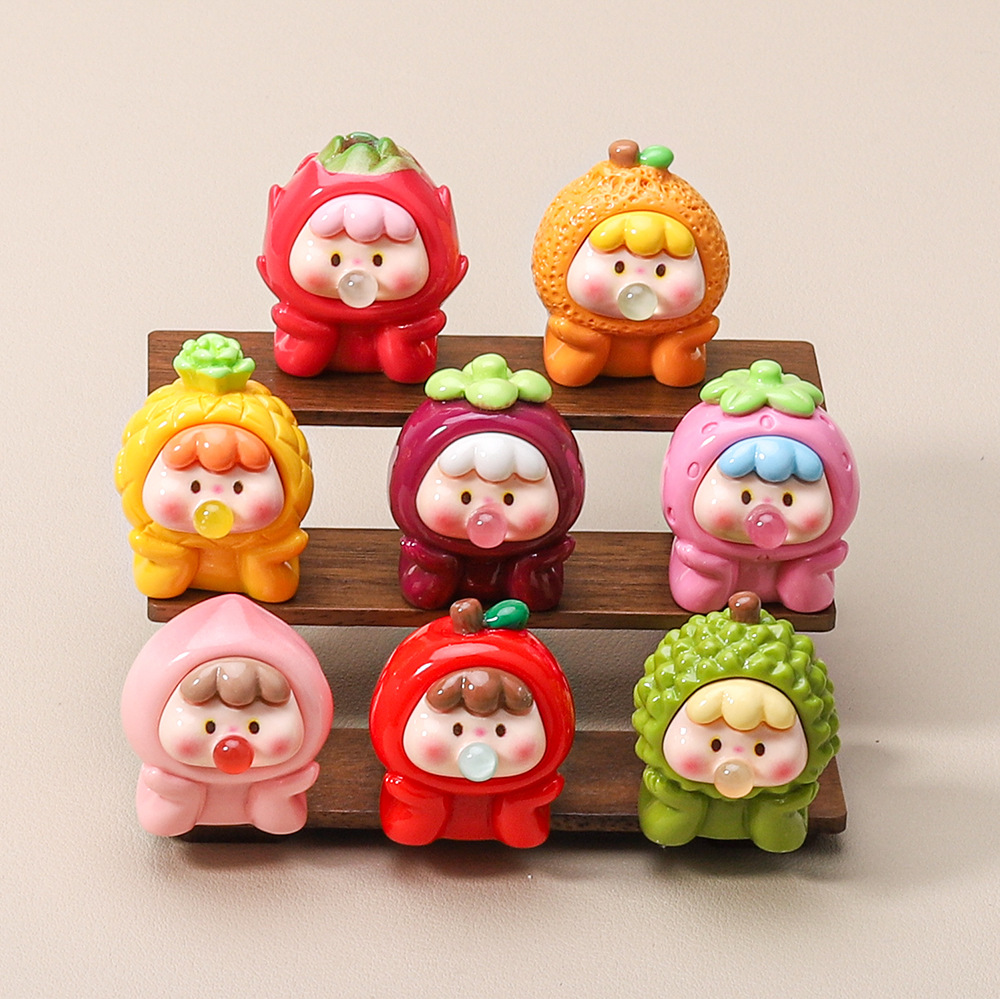 一组8个 吐泡泡水果崽崽 钥匙扣挂件diy伴手礼桌面树脂饰品摆件