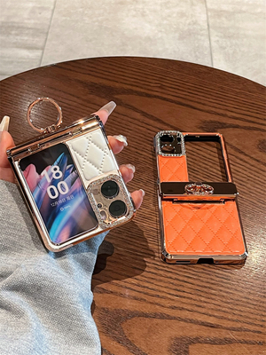 复宇 适用OPPOFindN2Flip手机壳折叠屏新款oppo find n2 flip女高端小香风皮质镶钻指环全包铰链保护套防摔