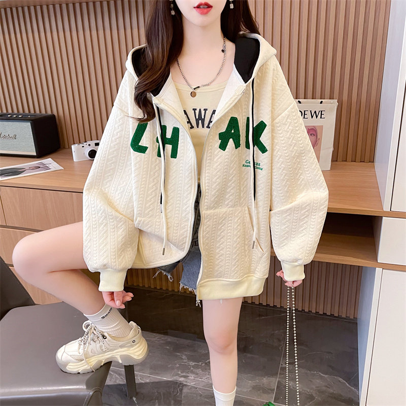 实拍 100涤 提花400克 【自有设计放心上】薄款卫衣女刺绣2023春