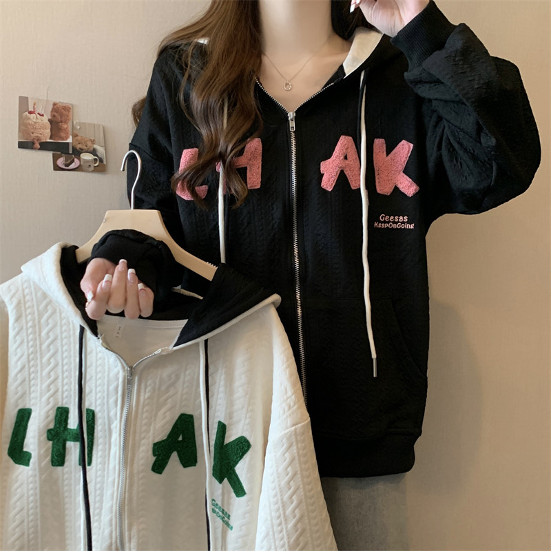 实拍 100涤 提花400克 【自有设计放心上】薄款卫衣女刺绣2023春