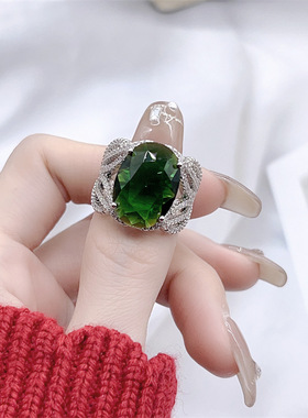 新款绿祖母彩宝戒指女食指戒饰品