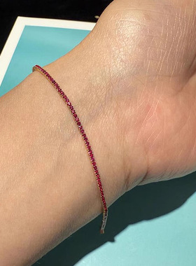 绯红女生满钻手链超闪满钻鸽血红锆石高颜值本命年手饰高端设计
