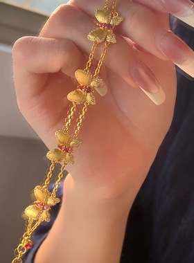 奢华新中式红宝石金色蝴蝶手链女