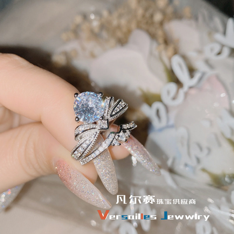 新款欧美奢华高端设计皇冠阿斯切套戒精工微镶满钻戒指百搭时尚女