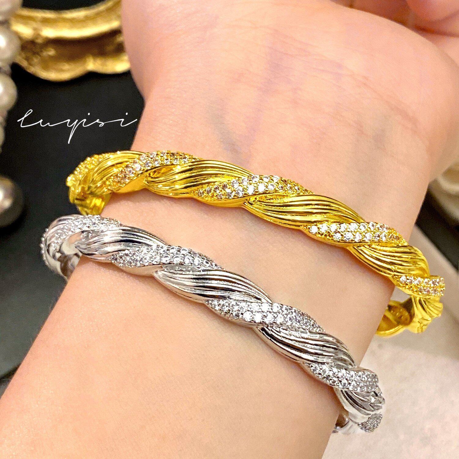 复古旋转芭蕾手镯编织麻花镶钻满天星手环个性高级感时尚叠戴手饰