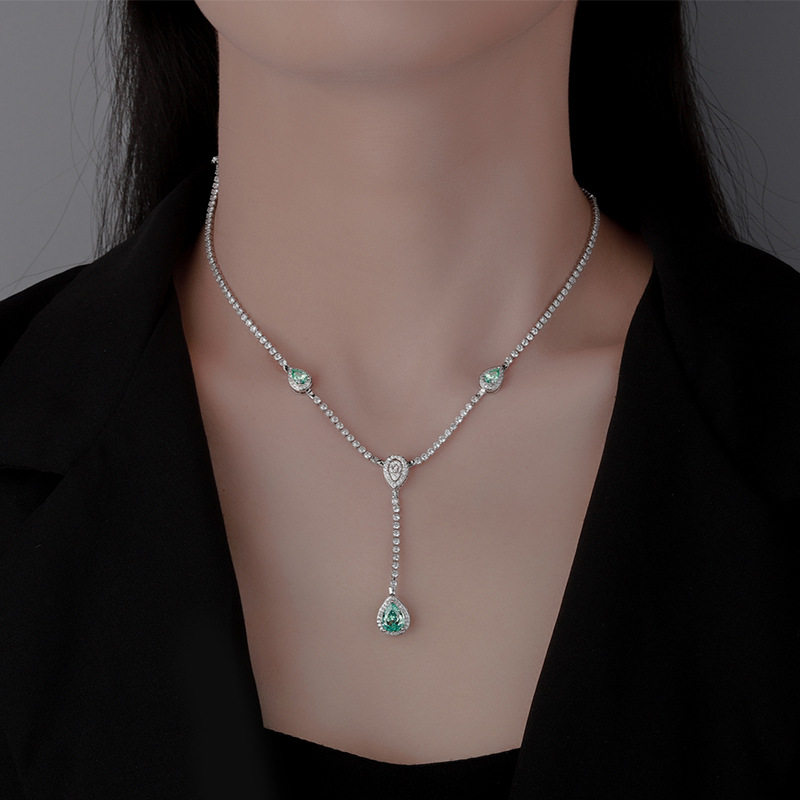 新娘水滴7*9豪华绿冰花切项链套链结婚礼服晚宴会配饰女轻奢气质