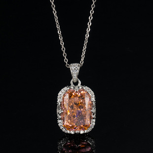 高端设计高级感帕帕拉恰吊坠镶嵌冰花切高碳钻轻奢百搭粉钻项链女