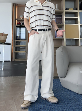 超火百搭纯棉休闲牛仔裤男款2026薄款纯色直筒裤子韩系宽松阔腿裤