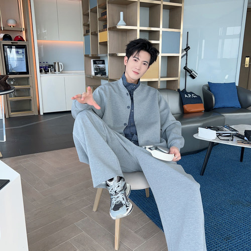 男生ootd穿搭拼接假两件卫衣套装