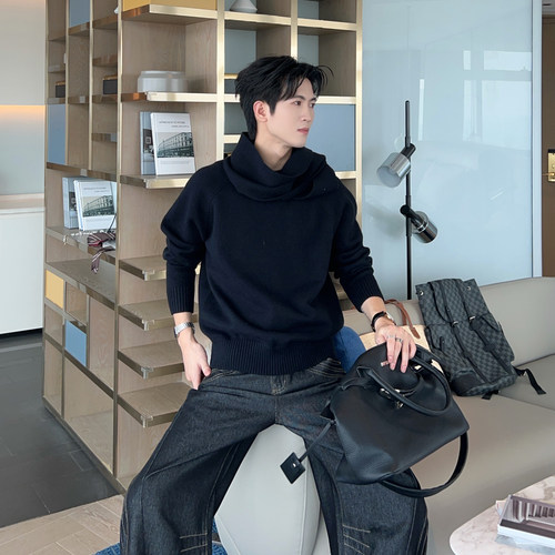 时髦感可拆围巾设计款针织衫毛衣