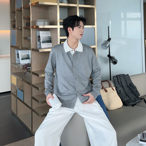 人夫感针织衫假两件开衫正肩毛衣