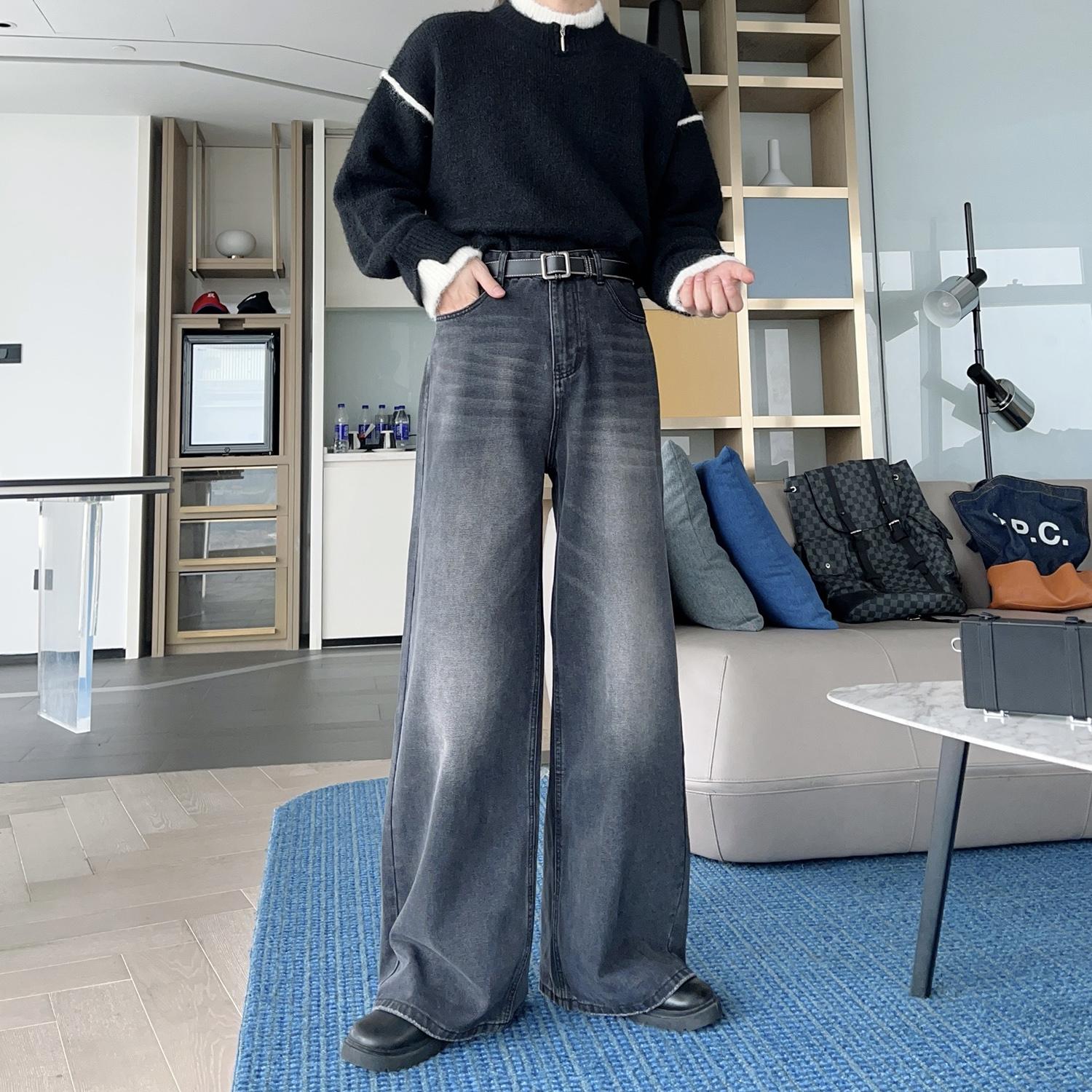 美式高街百搭阔腿宽松牛仔裤长裤