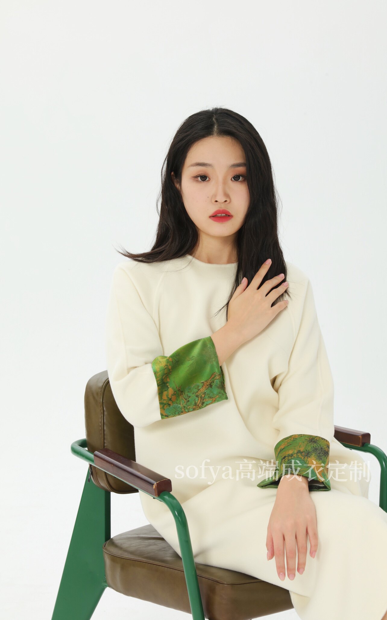 春装原创设计师女装珍珠白羊绒国风廓形长袖连衣裙子真丝香云纱袖