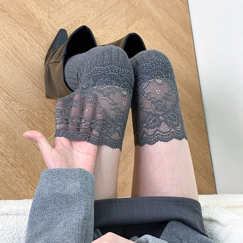 蕾丝长筒过膝袜女春秋Lolita花边拼接大腿袜日系jk堆堆高筒女靴