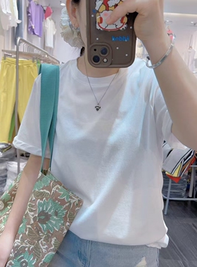 纯棉白色T恤女轻薄宽松休闲大版圆领短袖S+JL studio