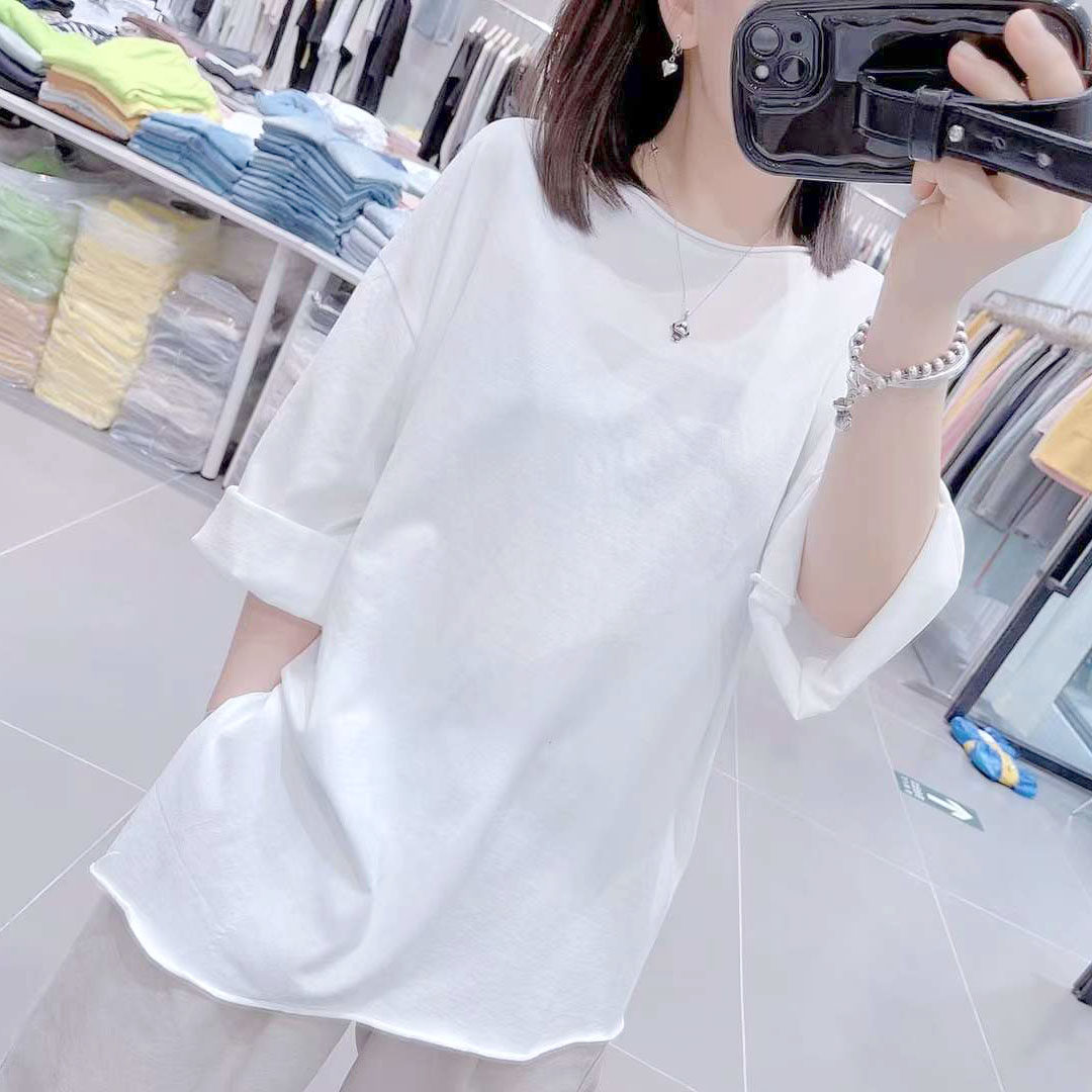 落肩袖大版T恤女净版中袖