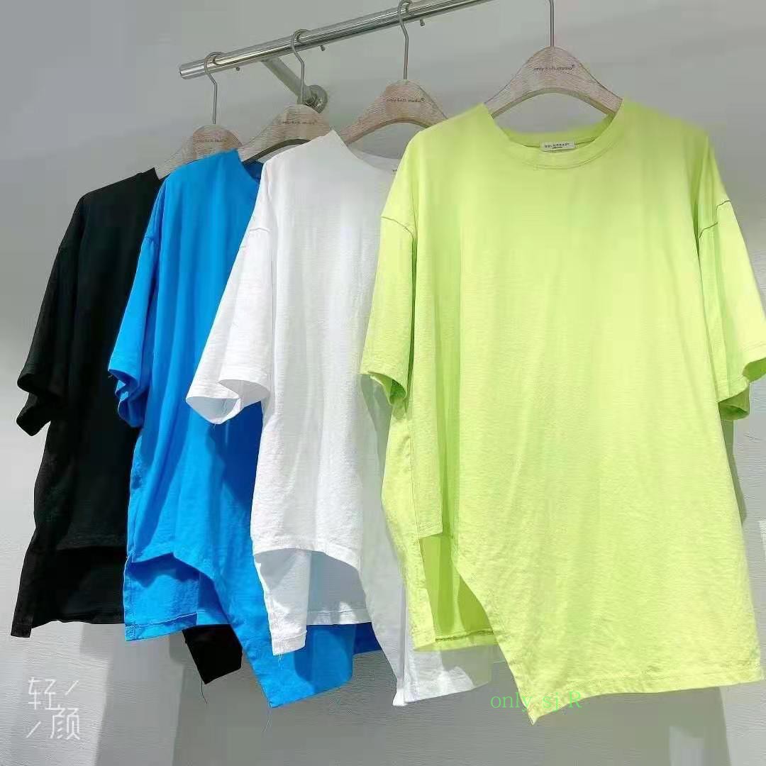 不对称简约短袖t女纯色