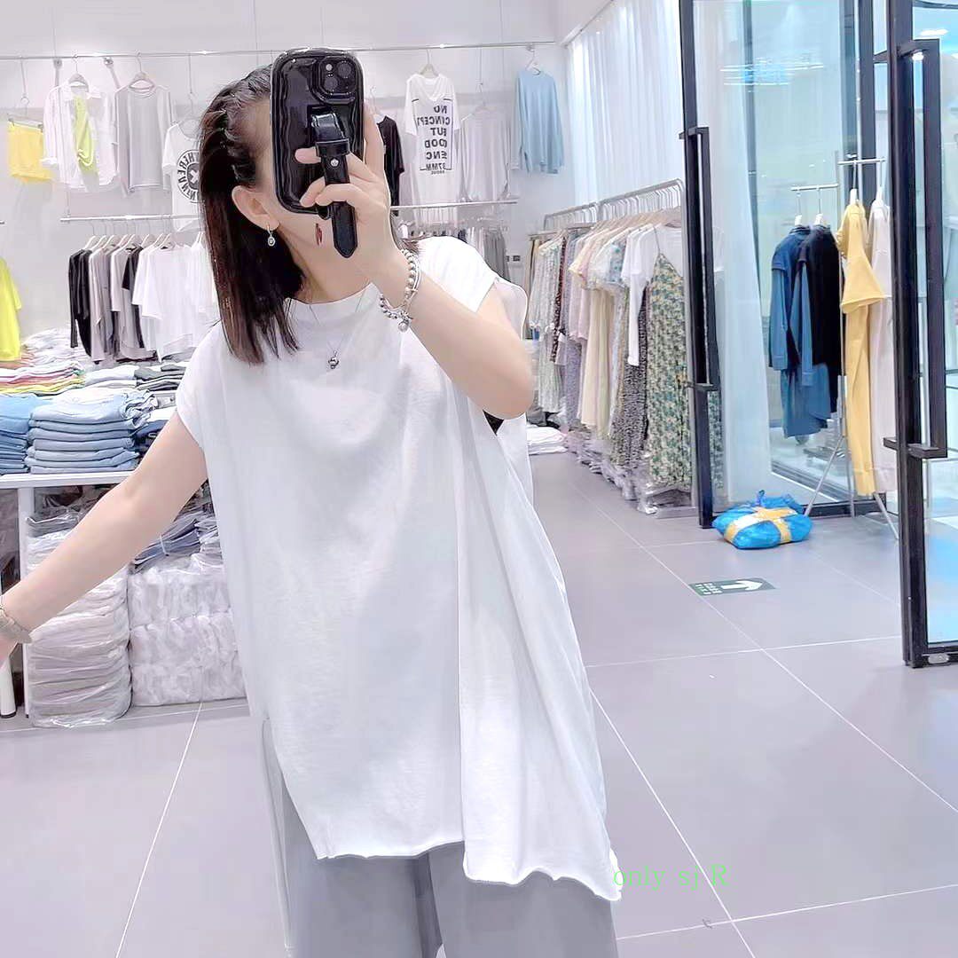 薄料纯棉女无袖T恤不规则坎