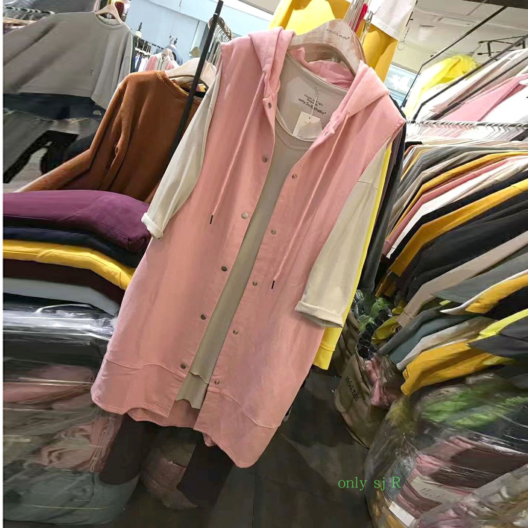 卫衣马甲开衫中长款毛圈棉粉色坎肩宽松大板时尚减龄连帽韩版显瘦