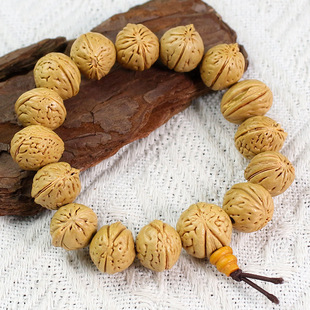 天然脑纹桃核手串桃胡原籽原生态桃木手链男女古风佛珠地摊儿货源