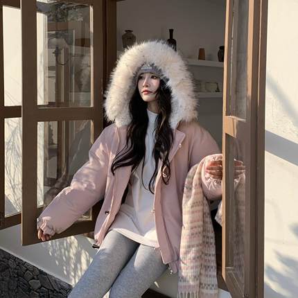 3MER哦哦三妹韩系连帽棉服女宽松2025秋冬新款高级感牛角扣外套