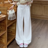 女夏高腰百搭显瘦垂感拖地长裤 3MER哦哦三妹窄版 白色直筒牛仔裤 子