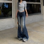 3MER哦哦三妹超模低腰微喇牛仔裤 子 毛边拖地喇叭裤 女2025新款 修身