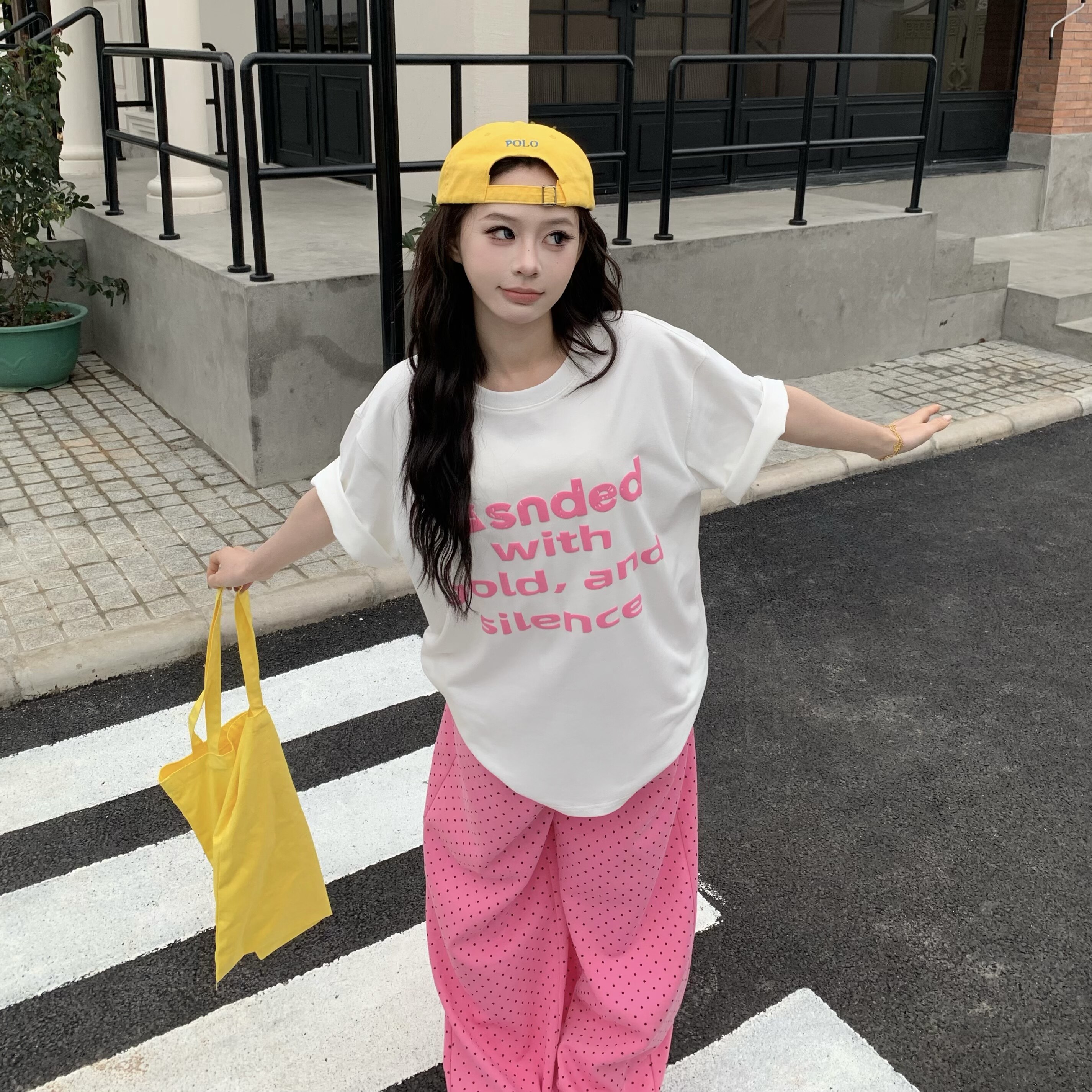 3MER哦哦三妹 韩系立体字母印花短袖T恤女夏美式慵懒宽松圆领上衣