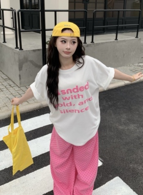 3MER哦哦三妹 韩系立体字母印花短袖T恤女夏美式慵懒宽松圆领上衣